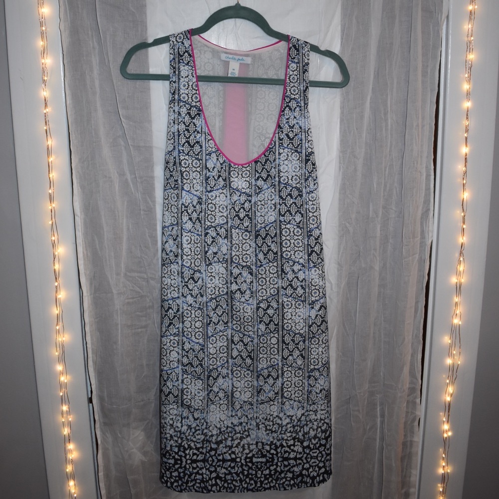 Blue/White Dress w/ Hot Pink Stripe